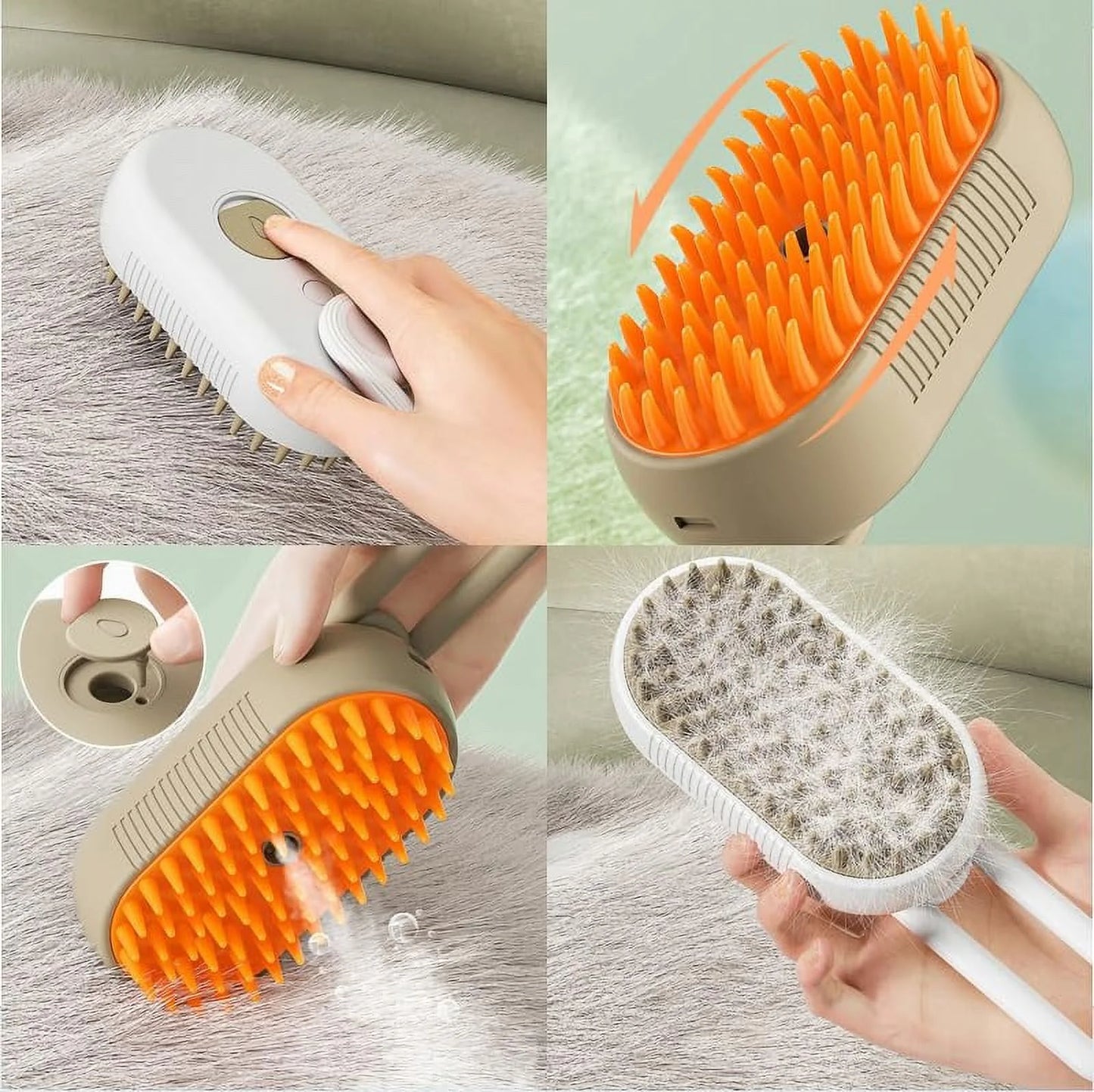 3-in-1 Self-Cleaning Cat Steam Brush for Massage and Hair Removal (White)