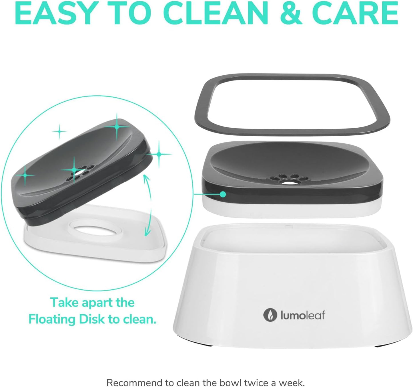 Easy to clean No Spill Dog Water Bowl with detachable floating disk for convenient maintenance.