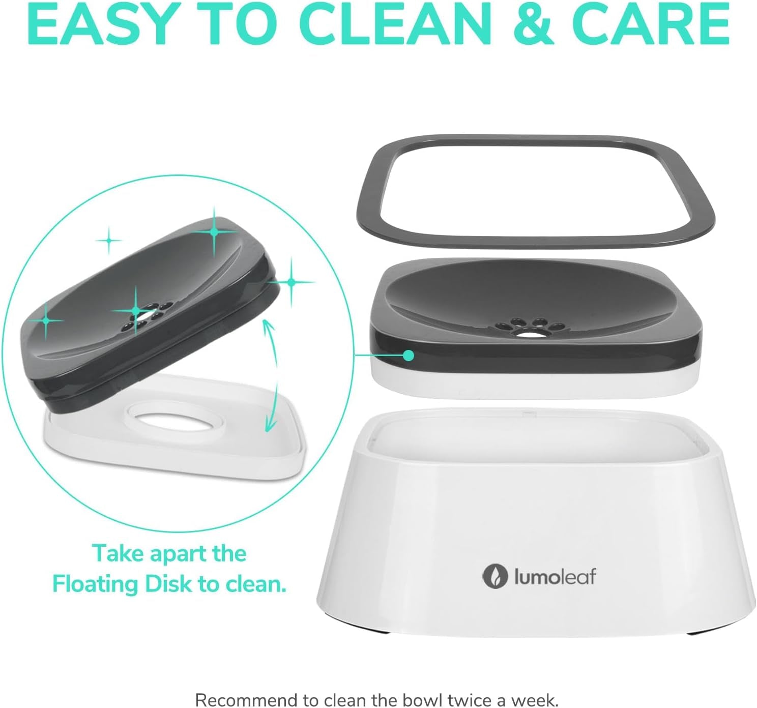 Easy to clean No Spill Dog Water Bowl with detachable floating disk for convenient maintenance.