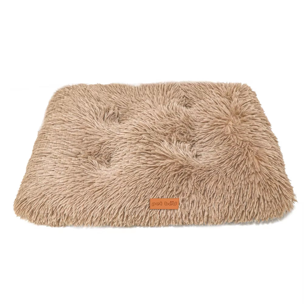 Washable dog bed with anti-slip base, close-up of plush material
