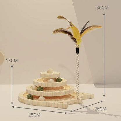 Wooden 2/3 Levels Pet Cat Toy Tower Tracks Disc Cat Intelligence Amusement Triple Play Disc Cat Toys Ball Training Toys