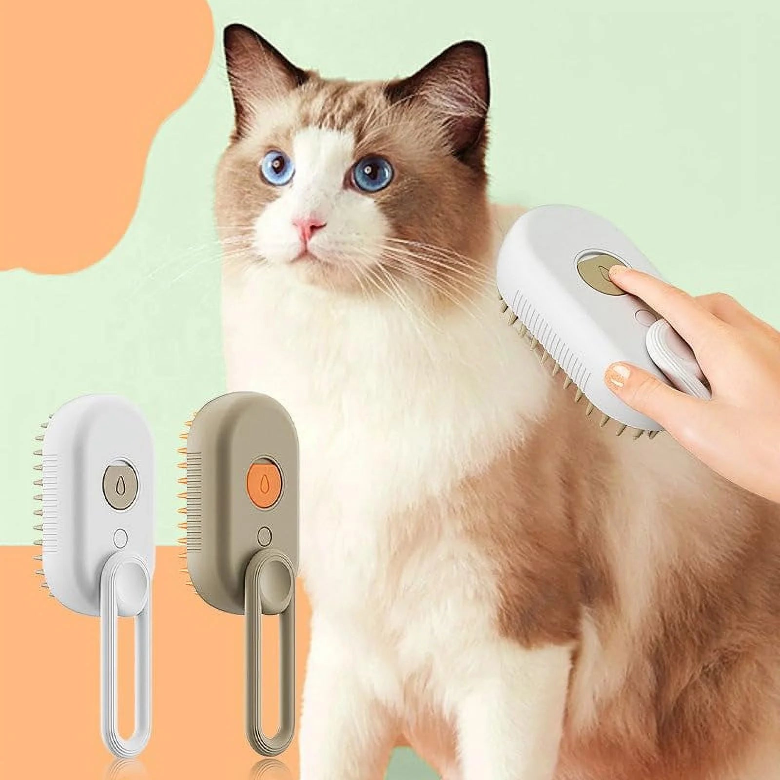 3-in-1 Self-Cleaning Cat Steam Brush for Massage and Hair Removal (White)