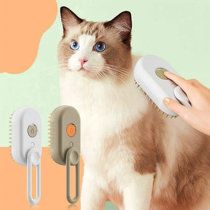 3-in-1 Self-Cleaning Cat Steam Brush for Massage and Hair Removal (White)