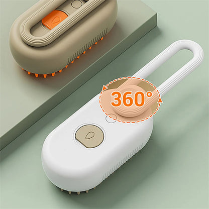 Cat being groomed with electric steam pet brush