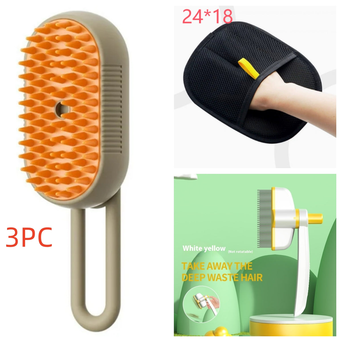 Cat being groomed with electric steam pet brush