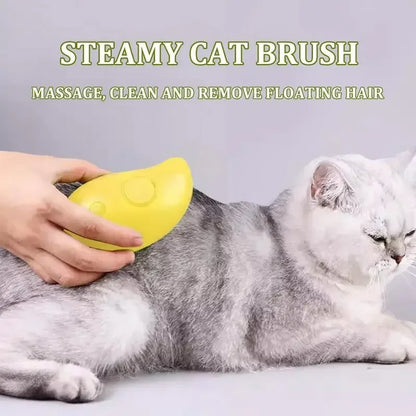 Pet grooming brush with steam spray for removing loose fur