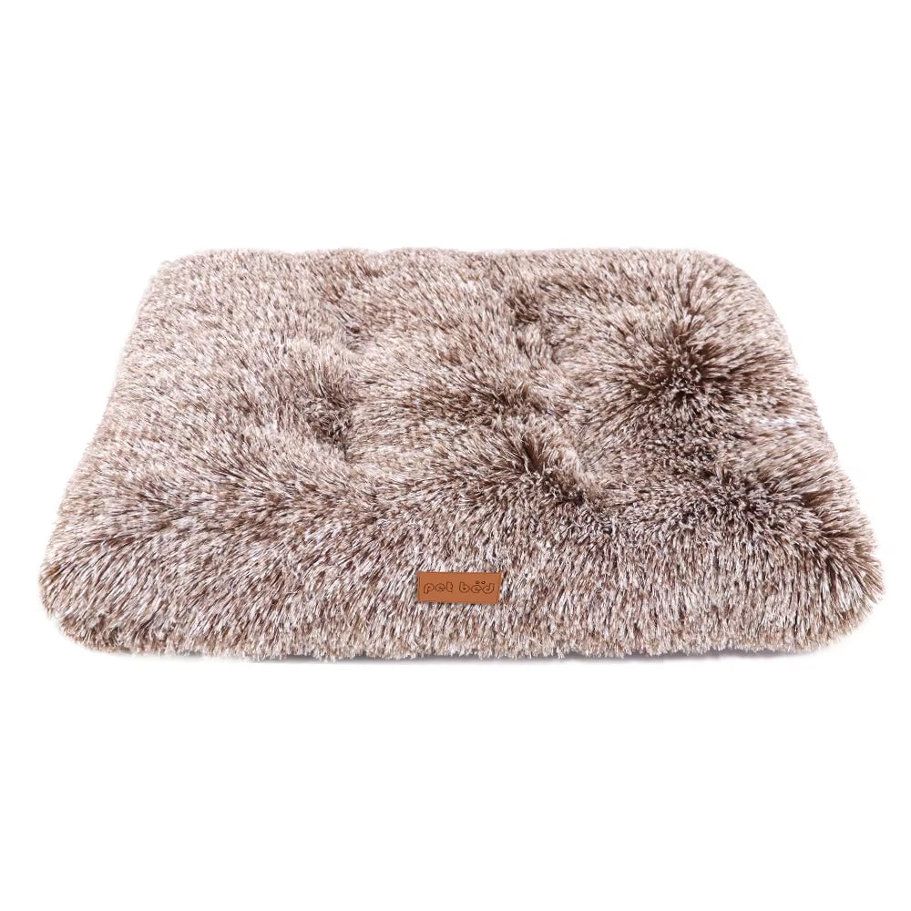 Washable dog bed with anti-slip base, close-up of plush material