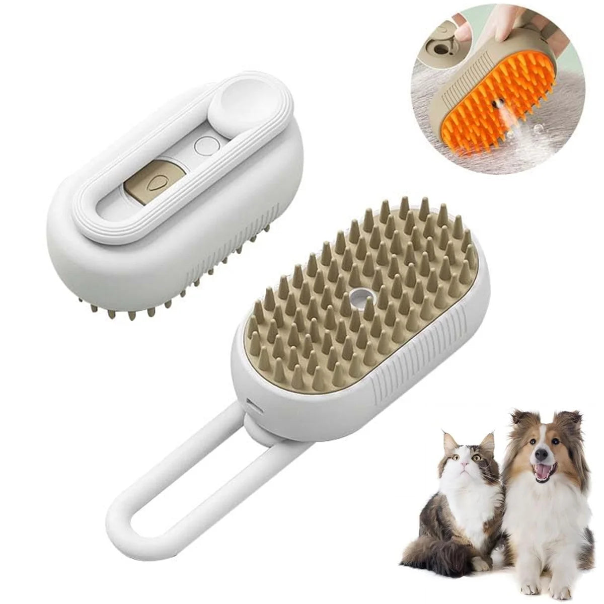 3-in-1 Self-Cleaning Cat Steam Brush for Massage and Hair Removal (White)