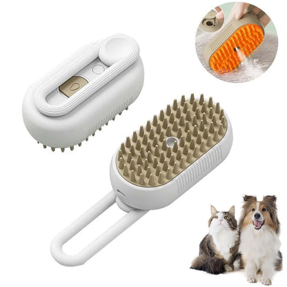3-in-1 Self-Cleaning Cat Steam Brush for Massage and Hair Removal (White)