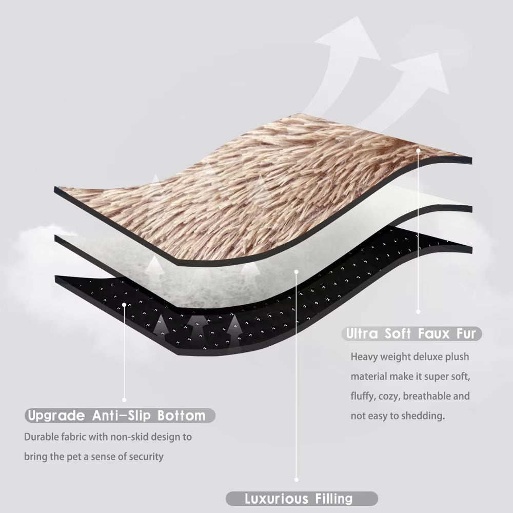 Plush washable dog bed shown in gray, soft sleeping mat for pets