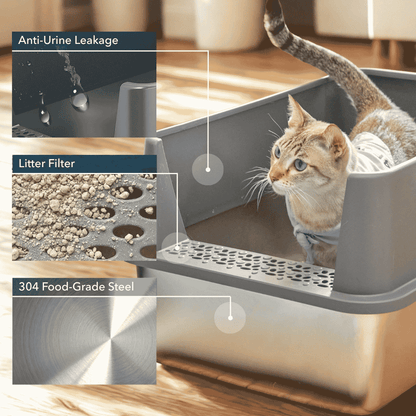 Stainless steel cat litter box for large cats