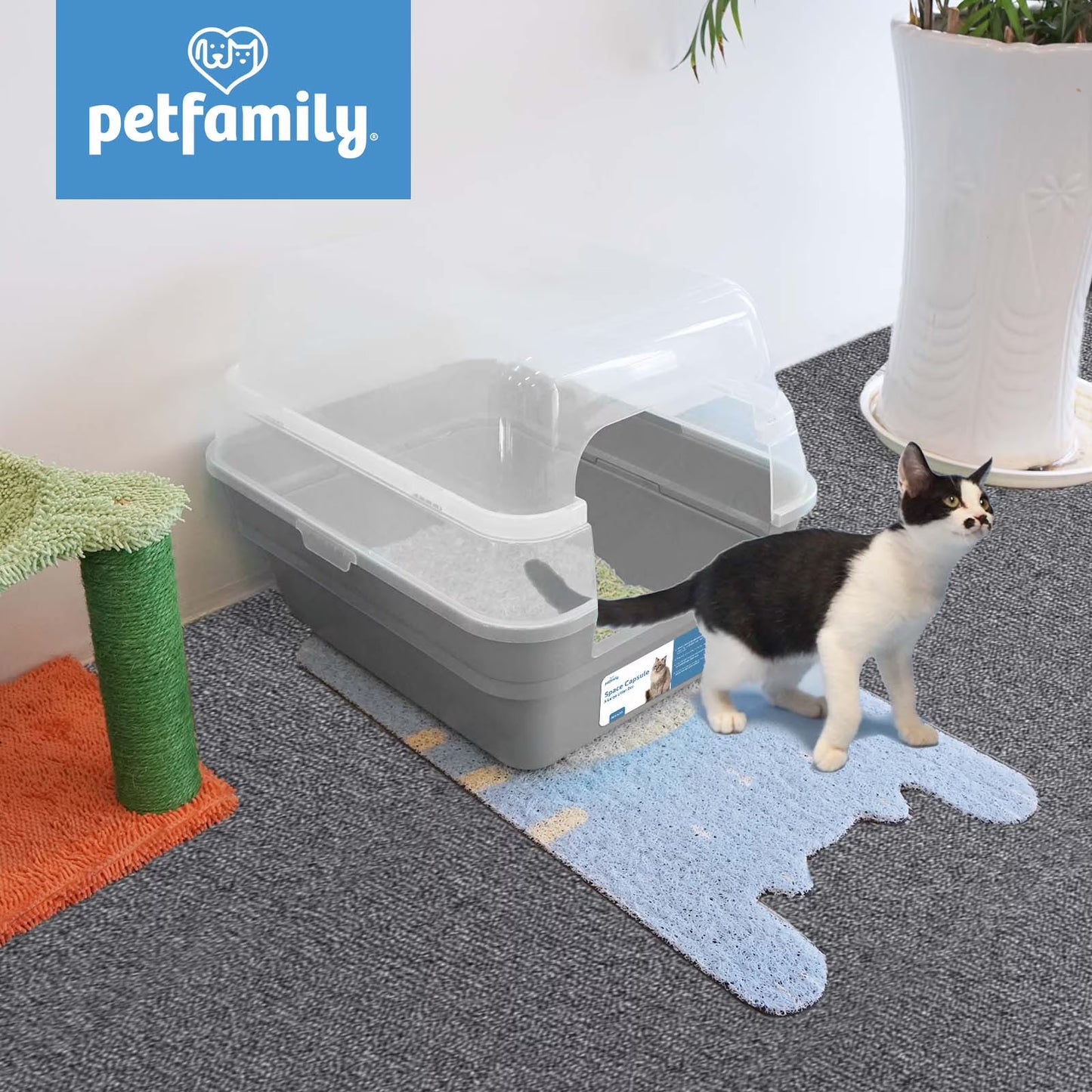 Jumbo hooded cat litter box front view in grey