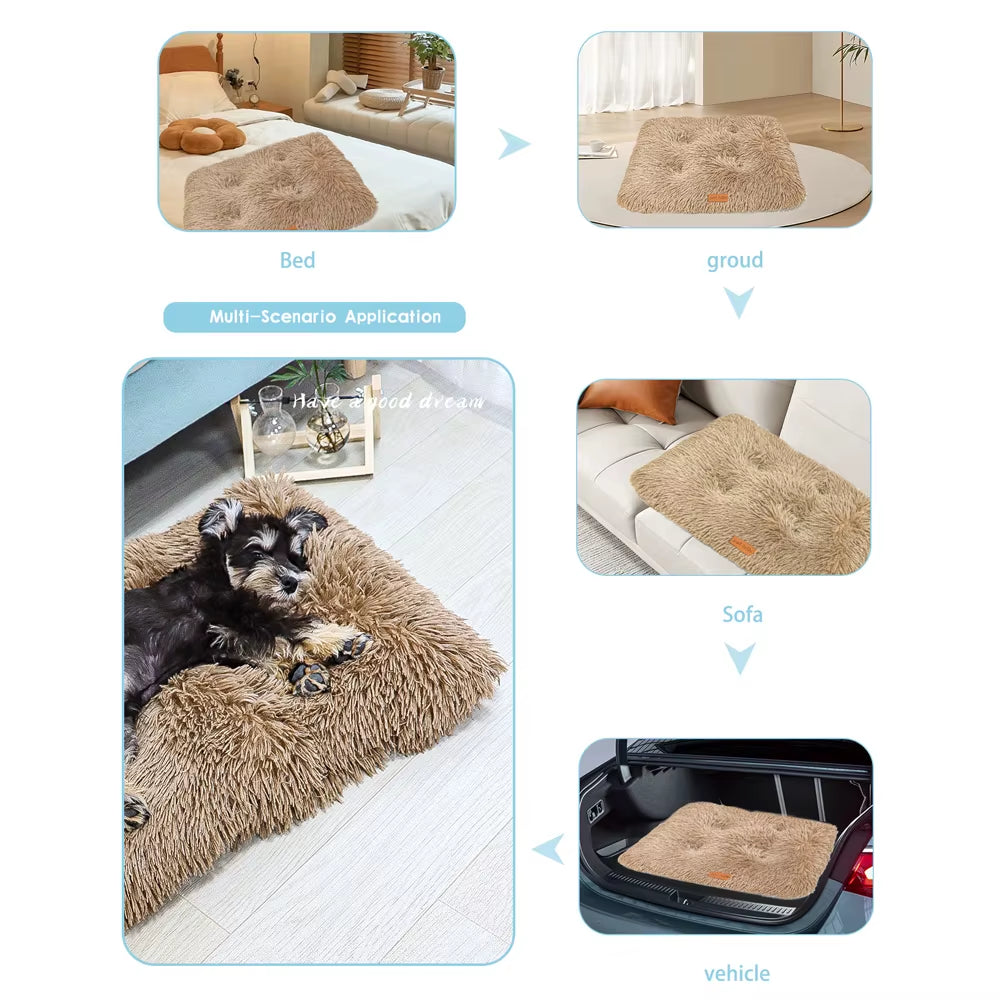 Washable dog bed with anti-slip base, close-up of plush material