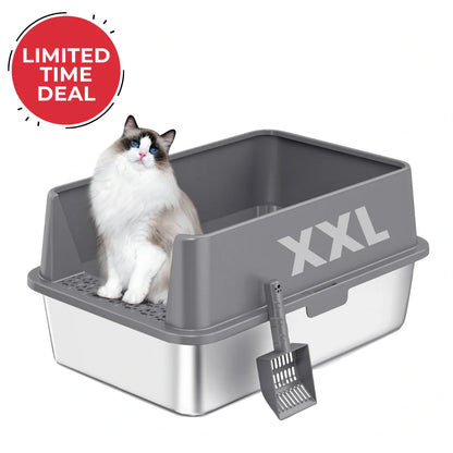 Easy-clean stainless steel cat litter box with low entry