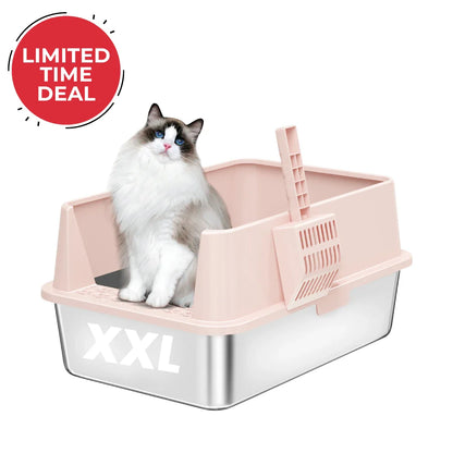 Extra large stainless steel cat litter box with high sides