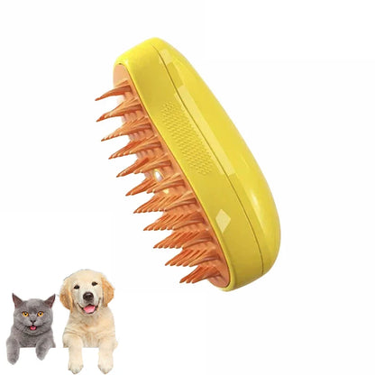 Pet grooming brush with steam spray for removing loose fur