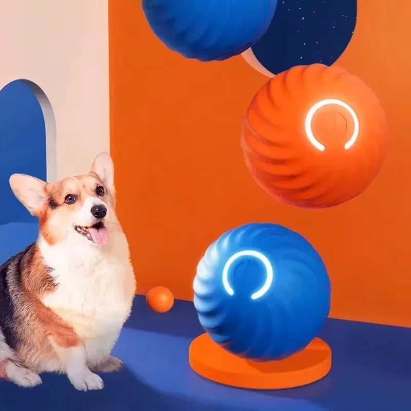 Blue intelligent gravity jump ball for dogs, interactive rolling pet toy