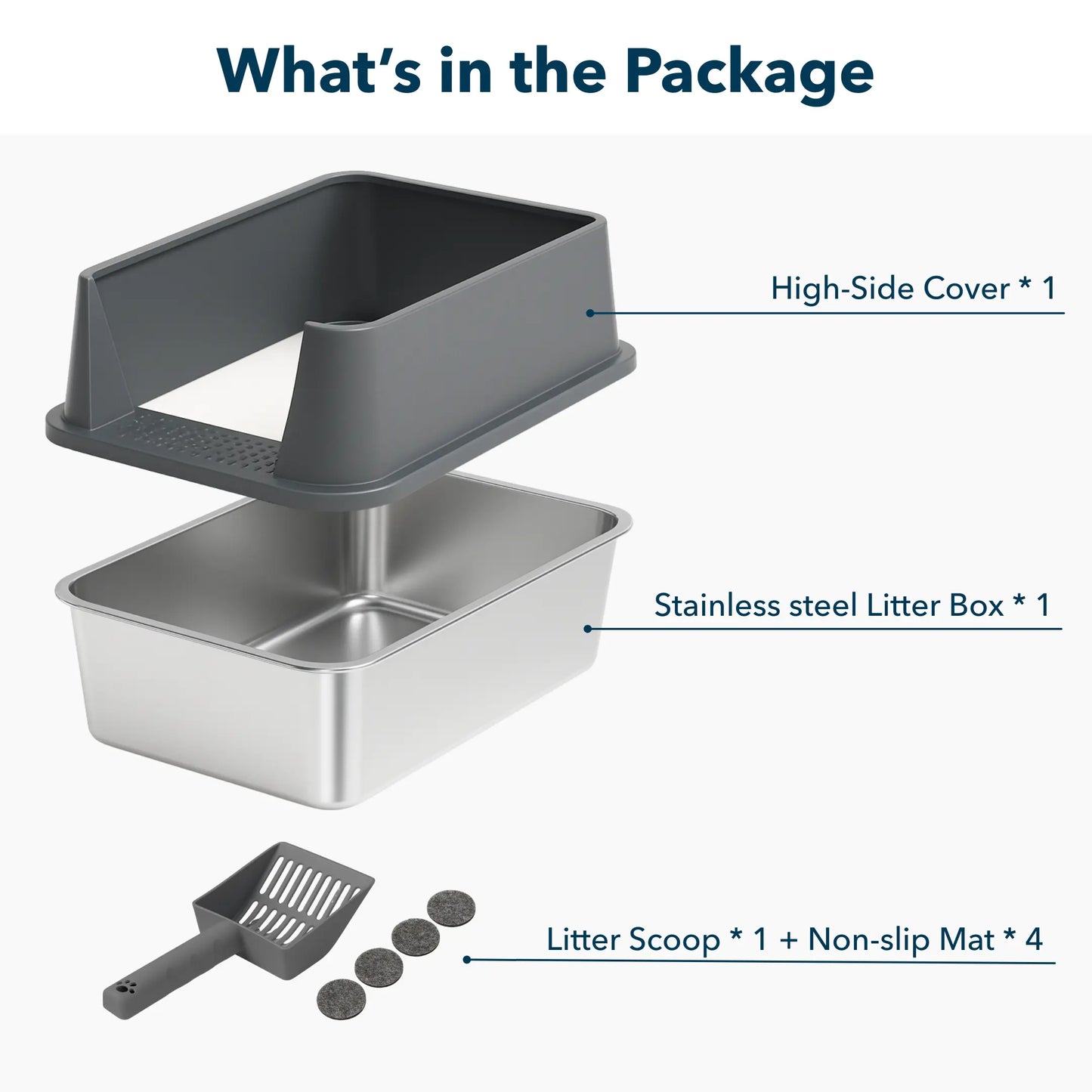 Stainless steel cat litter box for large cats